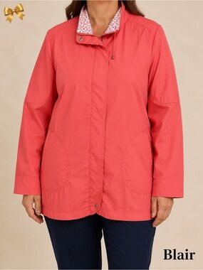 Blair Coral Water-Resistant Rain Jacket Floral Trim XL/1X